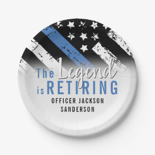 Police Retirement Thin Blue Line Law Enforcement Paper Plate