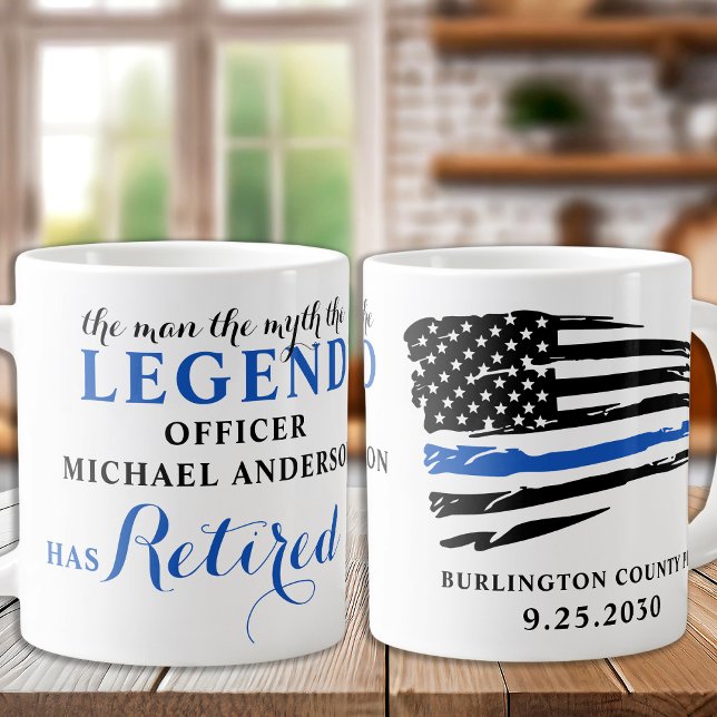Police Retirement Thin Blue Line Personalised  Large Coffee Mug (Creator Uploaded)