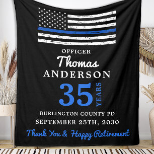 Police Retirement Years Of Service Thin Blue Line Fleece Blanket
