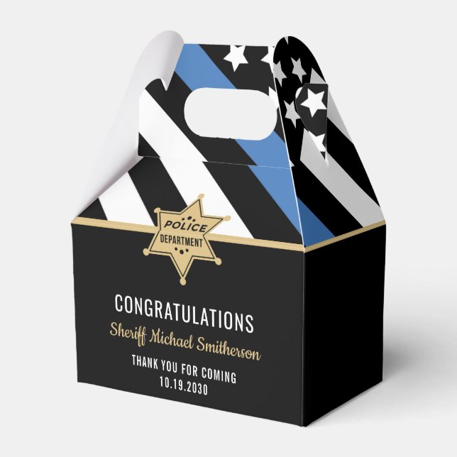 Police Sheriff Retirement Thin Blue Line Flag Favour Box (Front Side)