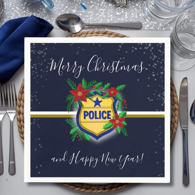 Police Shield Merry Christmas & Happy New Year Napkin (Creator Uploaded)