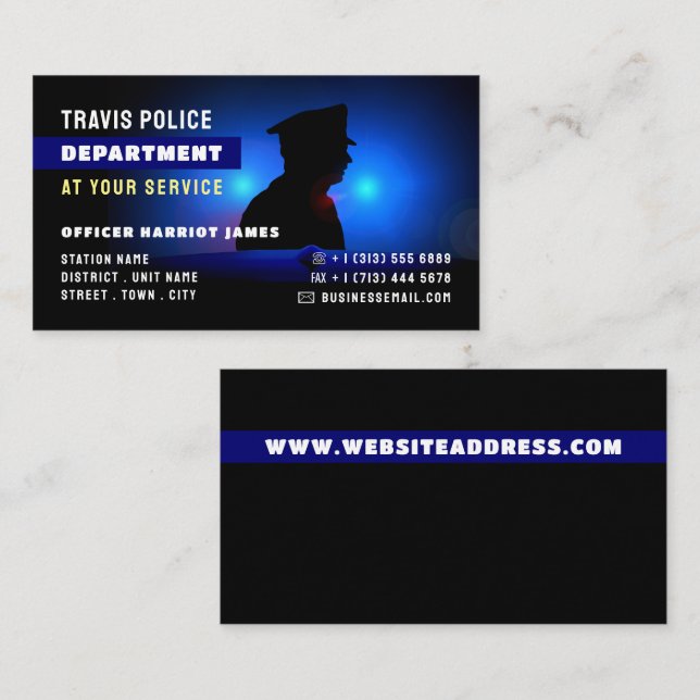 Police Silhouette, Police Officer, Law Enforcement Business Card (Front/Back)