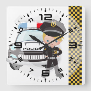 Police Square Wall Clock