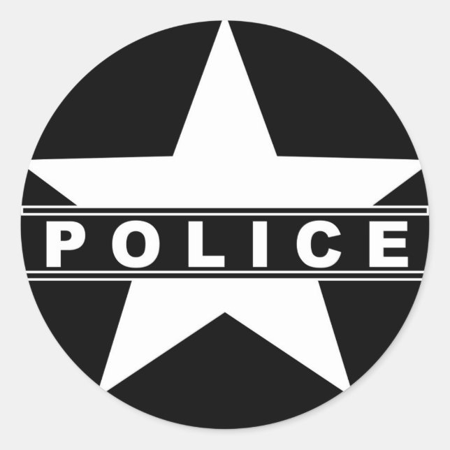 police star text department badge law symbol classic round sticker (Front)
