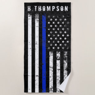 Police Styled American Flag Custom Beach Towel