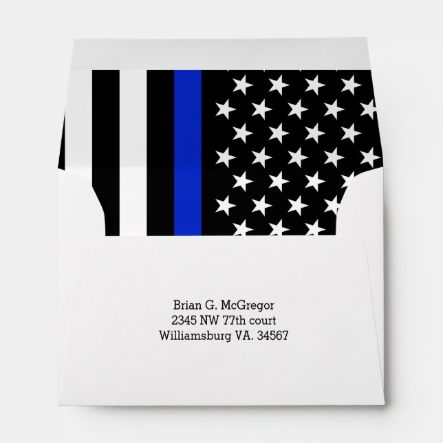Police Styled American Flag Custom Return Address Envelope (Back (Bottom))
