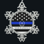 Police Styled American Flag Customised Monogram Snowflake Pewter Christmas Ornament<br><div class="desc">A police style American flag custom monogram ornament for your gifting needs.</div>