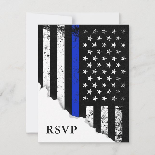 Police Styled American Flag White RSVP Reply Card (Front)