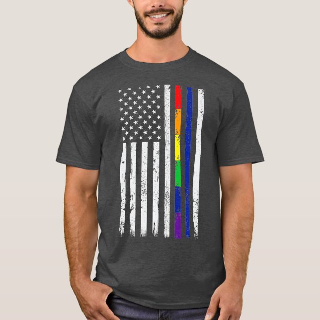 Police Support LGBT Gay Pride Thin Blue Line T-Shirt (Front)