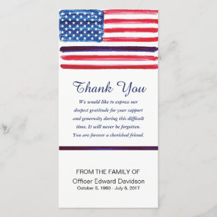 Police Sympathy Thank You Flag Thin Blue Line Card