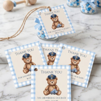 Police Teddy Bear Gingham Baby Shower Favour Tags