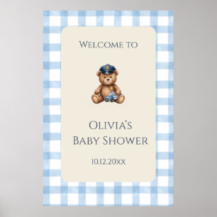 Police Teddy Bear Gingham Baby Shower Poster