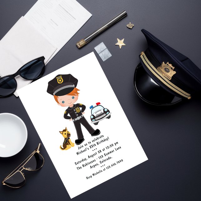 Police themed Ginger Boy Birthday Party Invitation (Creator Uploaded)