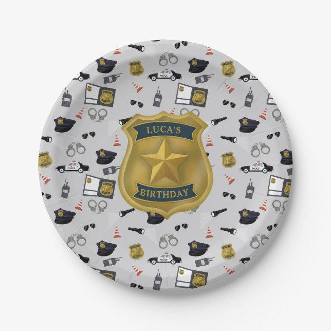 Police Themed Policeman Cop Birthday Paper Plate (Front)