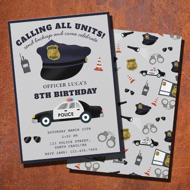 Police Themed Policeman Cop Birthday Party Invitation (Police Themed Policeman Cop Birthday Party Invitation)