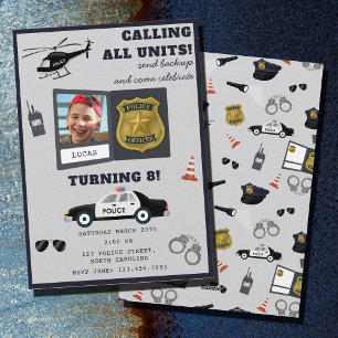 Police Themed Policeman Cop Birthday Photo Invitation