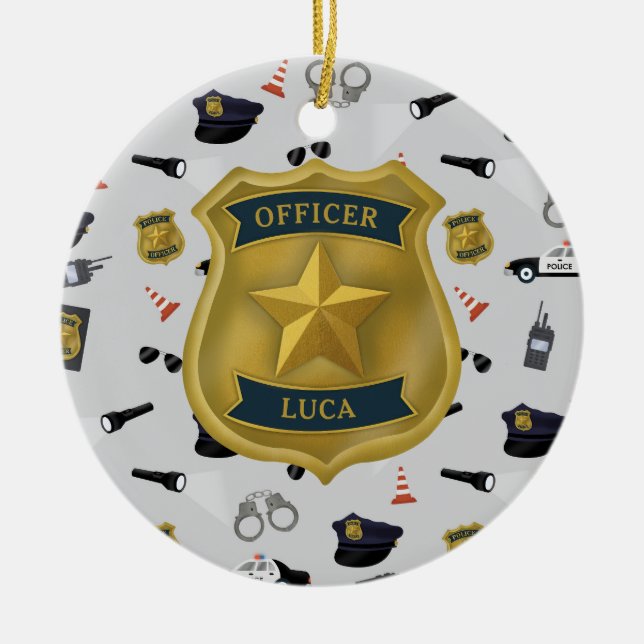 Police Themed Policeman Cop Officer Name Ceramic Tree Decoration (Front)