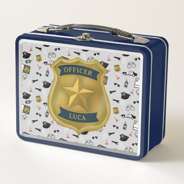Police Themed Policeman Cop Officer Name Metal Lunch Box (Front)
