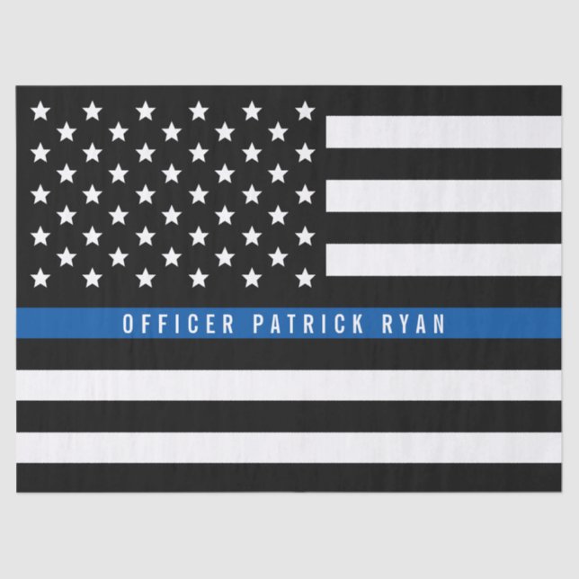 Police Thin Blue Line American Flag Add Name 17x23 Tissue Paper (Front)