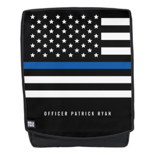 Police Thin Blue Line American Flag Add Name Backpack