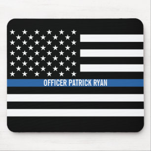 Police Thin Blue Line American Flag Add Name Mouse Pad