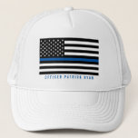 Police Thin Blue Line American Flag Add Name Trucker Hat<br><div class="desc">This hat features a black and white police thin blue line American flag and a name for you to personalise.</div>