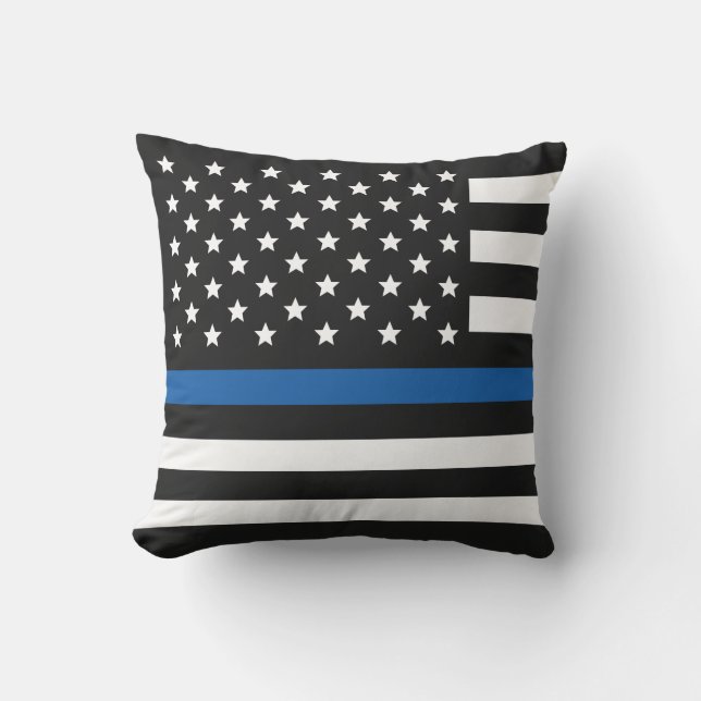 Police Thin Blue Line American Flag Cushion (Front)