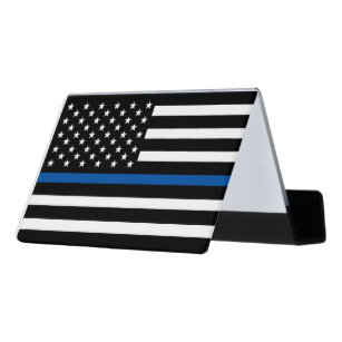 Police Thin Blue Line American Flag Desk Business Card Holder