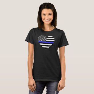Police Thin Blue Line American Flag Heart T-Shirt