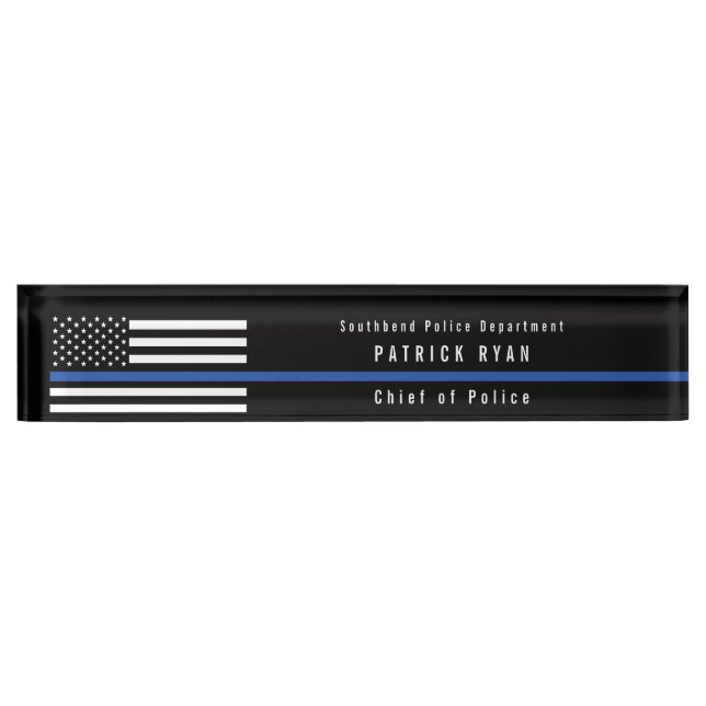 Police Thin Blue Line American Flag Monogrammed Nameplate (Front)