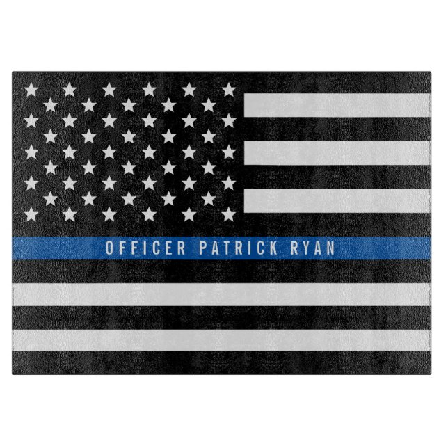 Police Thin Blue Line American Flag Name Cutting Board (Front)