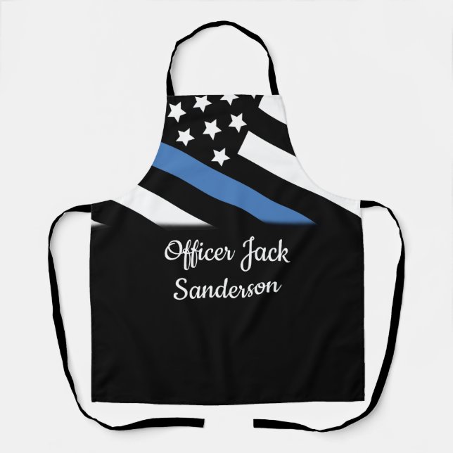Police Thin Blue Line American Flag Officer Name Apron (Front)