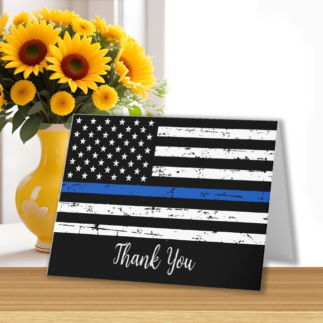 Police Thin Blue Line American Flag Thank You Card (Creator Uploaded)