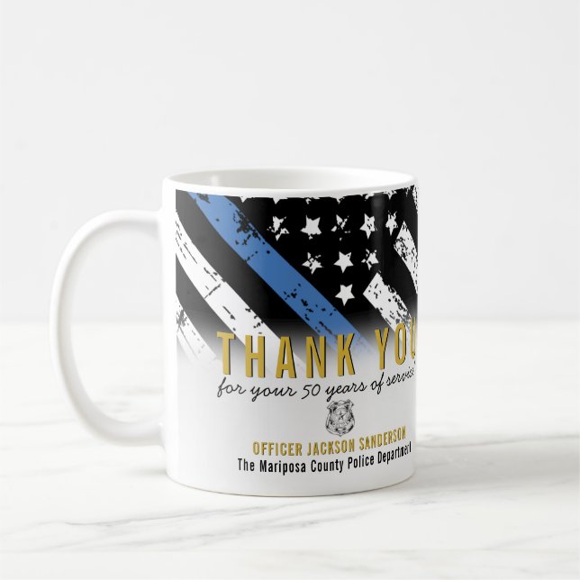 Police Thin Blue Line American Flag Thank You Coffee Mug (Left)