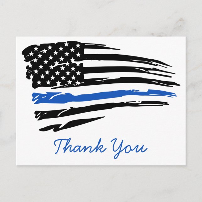 Police Thin Blue Line American Flag Thank You Postcard (Front)