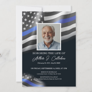 Police Thin Blue Line Celebration of Life Photo Invitation