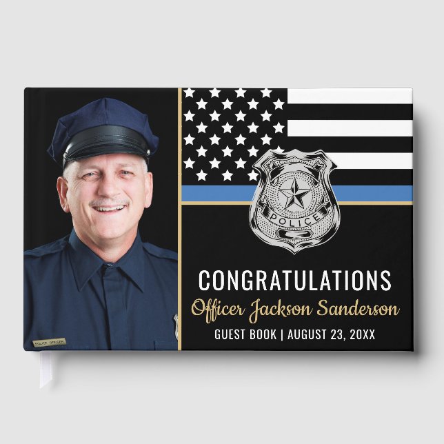 Police Thin Blue Line Congrats Photo Retirement Guest Book (Front)