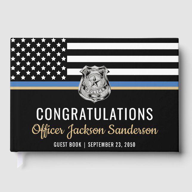 Police Thin Blue Line Congratulations Retirement Guest Book (Front)