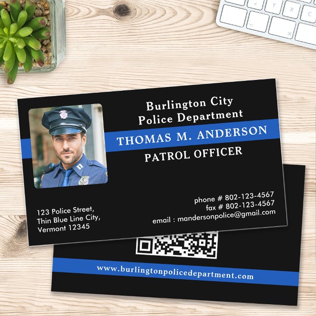 Police Thin Blue Line Custom Photo Law Enforcement Business Card (Creator Uploaded)
