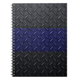 Police Thin Blue Line Diamond Plate Design Spiral Notebook
