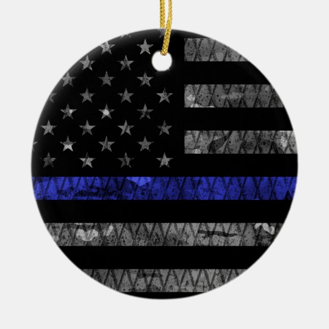 Police Thin Blue Line Flag Ceramic Tree Decoration (Front)
