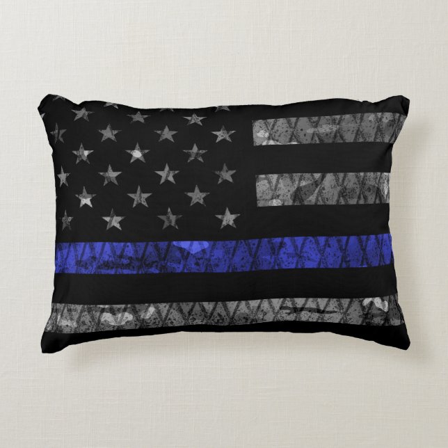 Police Thin Blue Line Flag Decorative Cushion (Front)