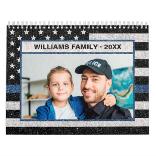 Police Thin Blue Line Flag Family Photo 2022 Calendar