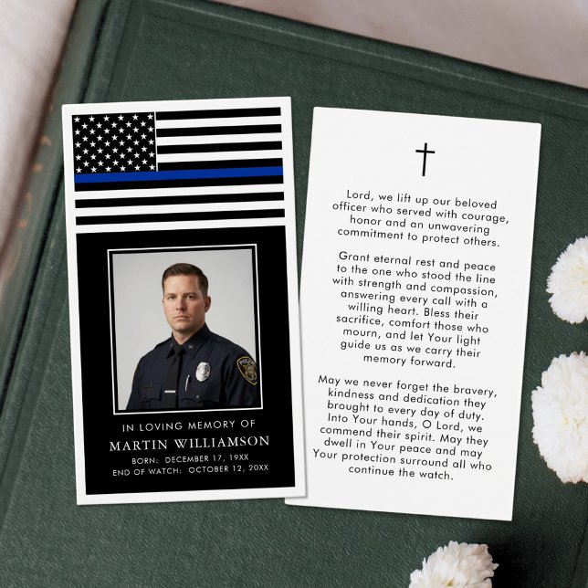 Police Thin Blue Line Flag Funeral Prayer Card (Creator Uploaded)