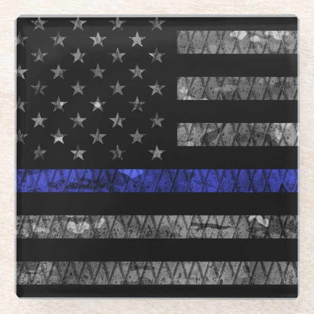 Police Thin Blue Line Flag Glass Coaster (Front)
