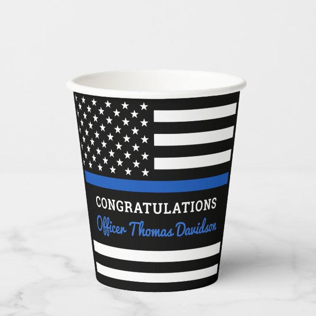 Police Thin Blue Line Flag Graduation Party  Paper Cups (Front)