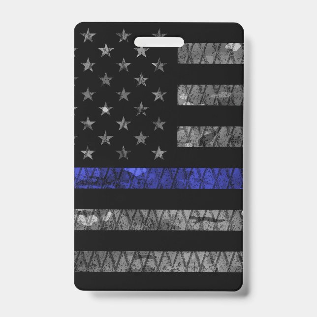 Police Thin Blue Line Flag ID Badge (Front)