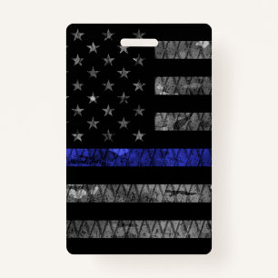 Police Thin Blue Line Flag ID Badge