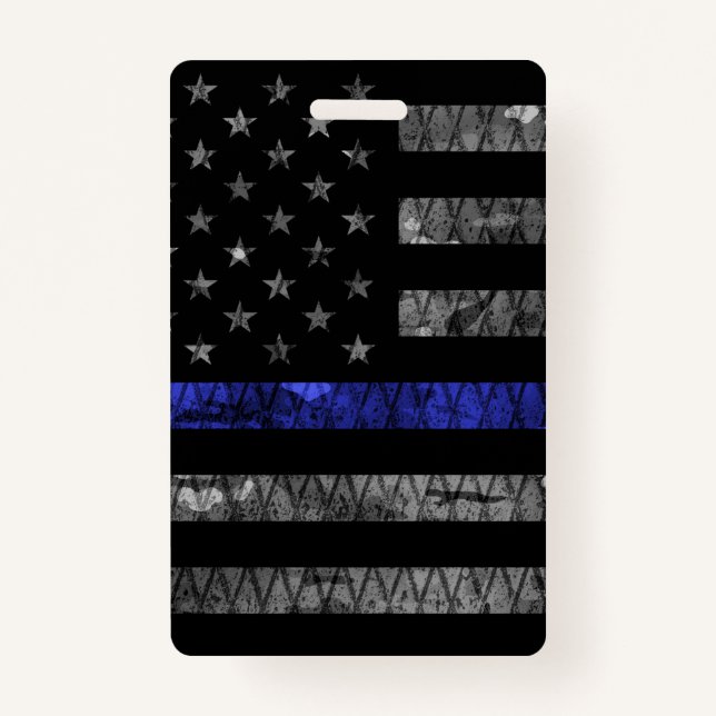 Police Thin Blue Line Flag ID Badge (Front)