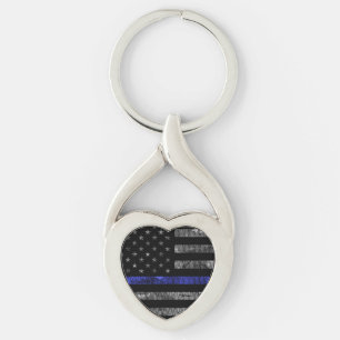 Police Thin Blue Line Flag Key Ring